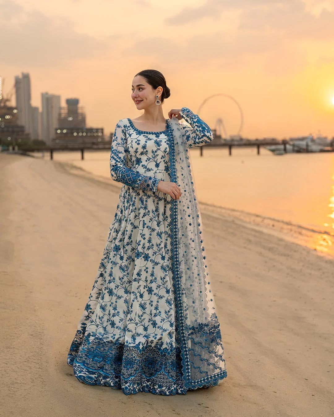 Faiza Saqlain Viral Lawn Maxi Dress — 3-Piece Stitched
