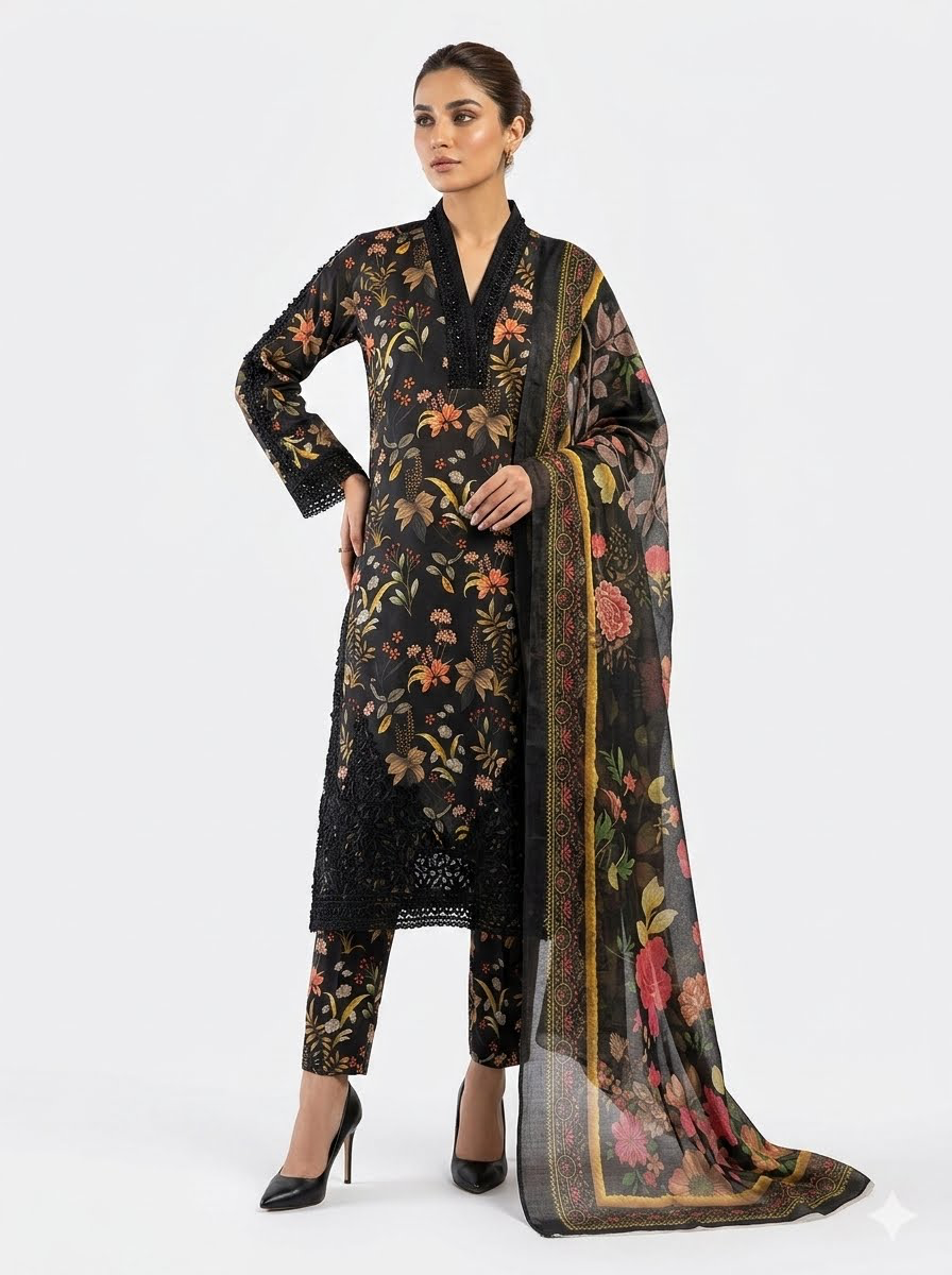 Heavy Beads Embroidered 3-Piece Stitched Suit