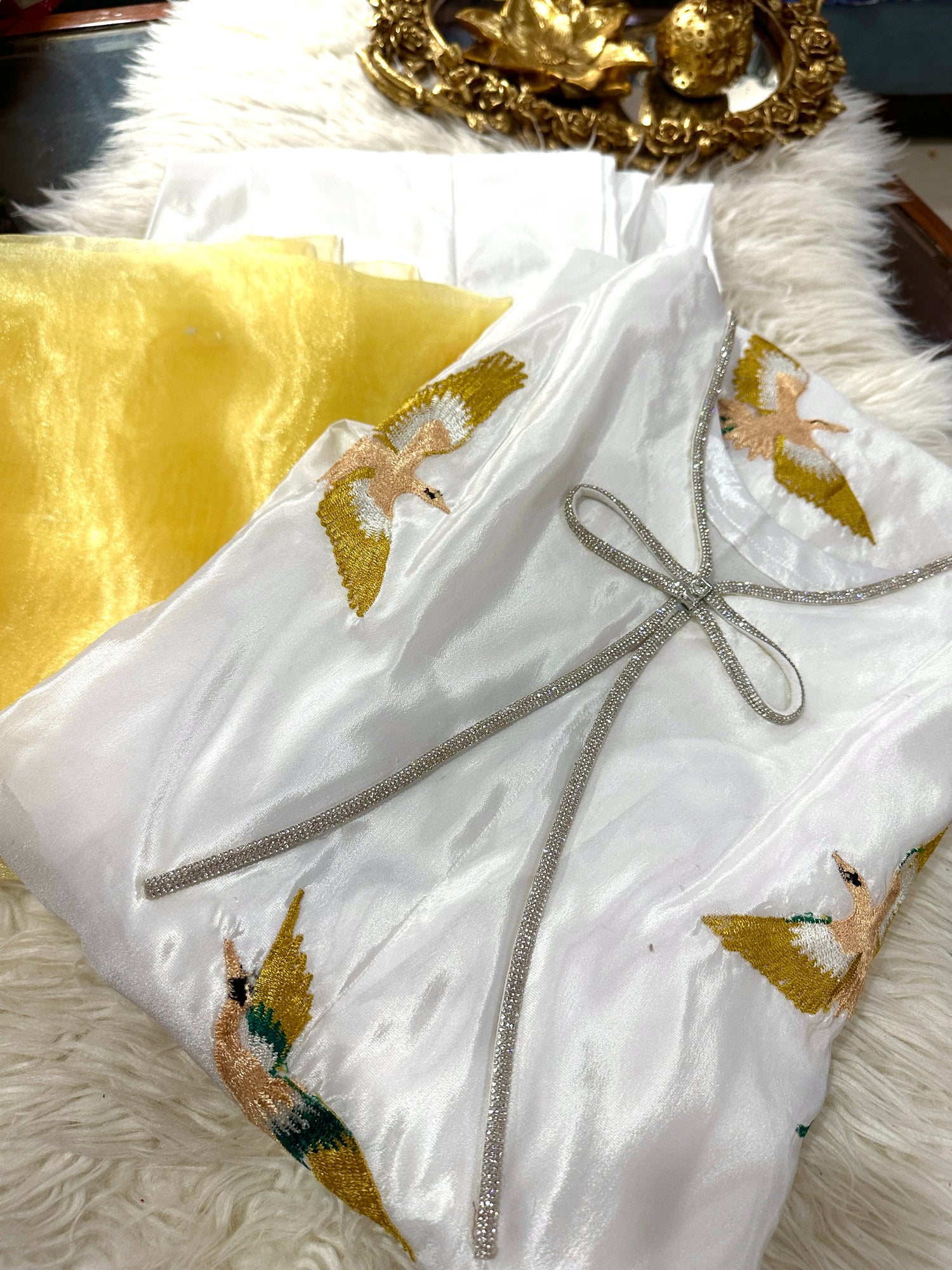 Flying Birds Kaftan — Pure Katan Silk 4-Size Stitched Dress