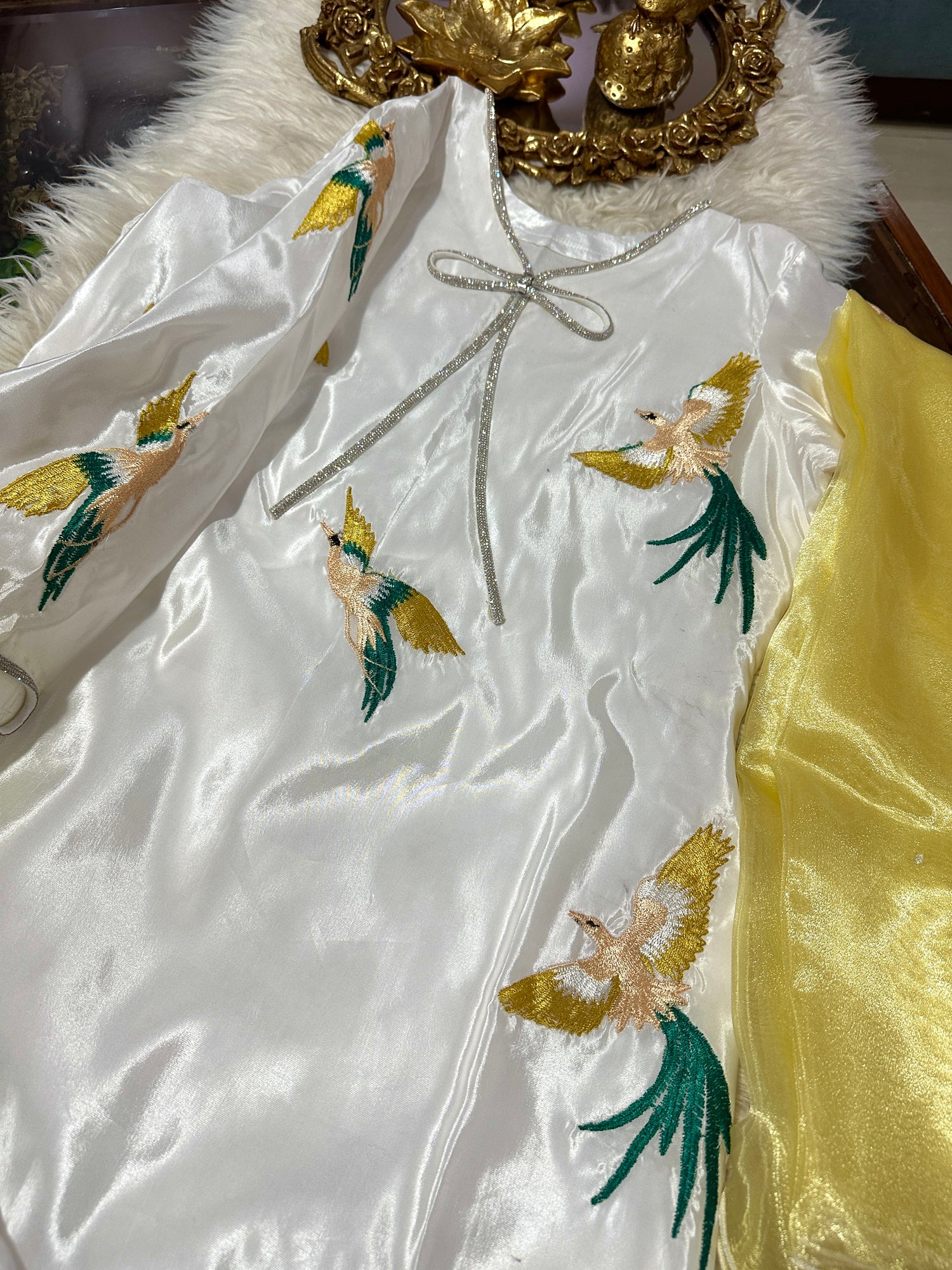 Flying Birds Kaftan — Pure Katan Silk 4-Size Stitched Dress